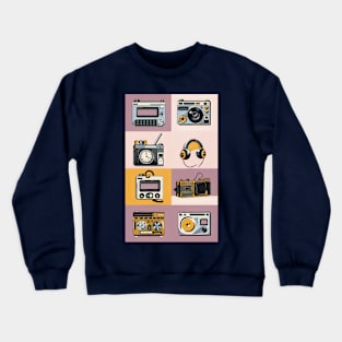 80s music gadgets collage art Crewneck Sweatshirt